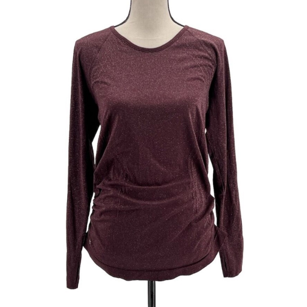 Athleta Burgundy Speed-light Glow Long Sleeve Shimmer Tee, size extra small
